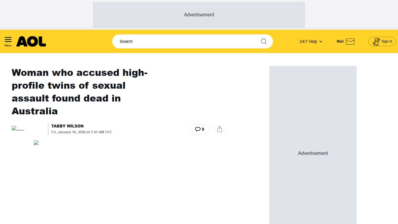 Woman who accused high-profile twins of sexual assault found dead in Australia - AOL